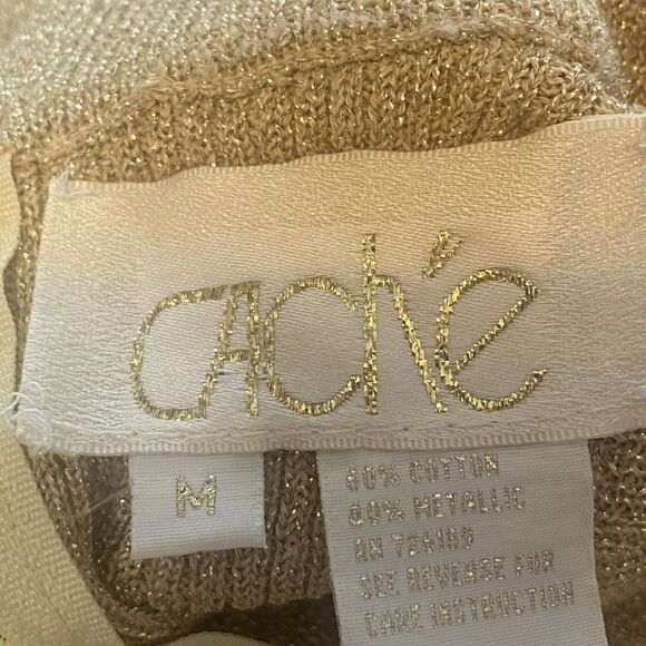 Cache Gold Metallic Pearl Embellished Mock Neck Sweater M Back Zip Beaded Knit - Picture 3 of 11